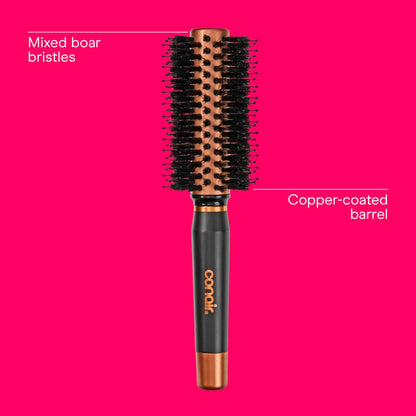 Conair Quick Dry Copper Round Hair Brush - Blow Out Styler for Voluminous Looks, Nylon & Boar Bristles, Fast Drying