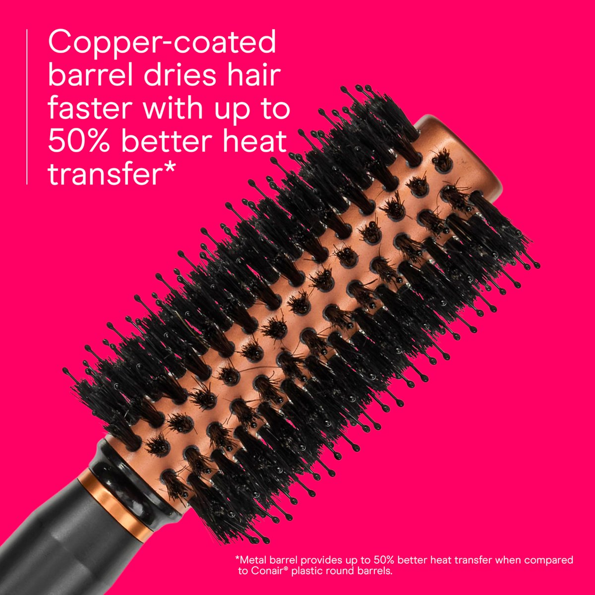 Conair Quick Dry Copper Round Hair Brush - Blow Out Styler for Voluminous Looks, Nylon & Boar Bristles, Fast Drying - görsel 8