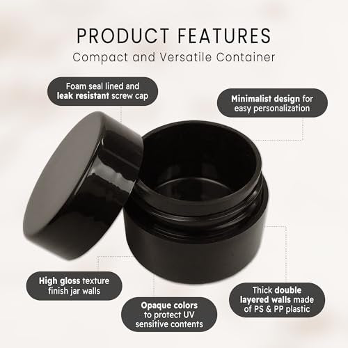 Beauticom 12 Pack 7G/7ml (0.25oz) Black Double Wall Plastic Jars with Foam Lined Lid for Lotion, Creams, Toners, Lip Balms, Makeup Samples - BPA Free - görsel 6