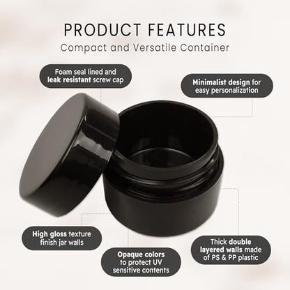 Beauticom 12 Pack 7G/7ml (0.25oz) Black Double Wall Plastic Jars with Foam Lined Lid for Lotion, Creams, Toners, Lip Balms, Makeup Samples - BPA Free