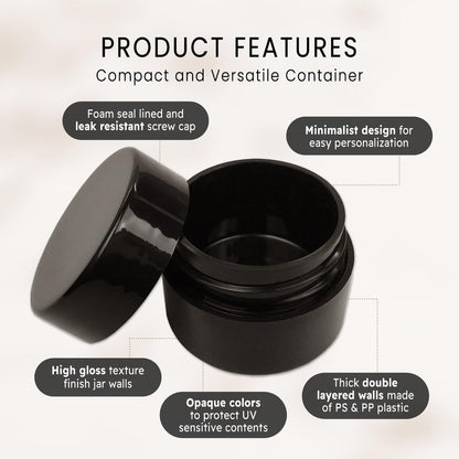 Beauticom 12 Pack 7G/7ml (0.25oz) Black Double Wall Plastic Jars with Foam Lined Lid for Lotion, Creams, Toners, Lip Balms, Makeup Samples - BPA Free