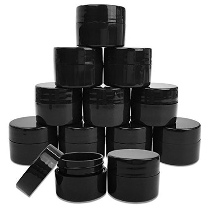 Beauticom 12 Pack 7G/7ml (0.25oz) Black Double Wall Plastic Jars with Foam Lined Lid for Lotion, Creams, Toners, Lip Balms, Makeup Samples - BPA Free