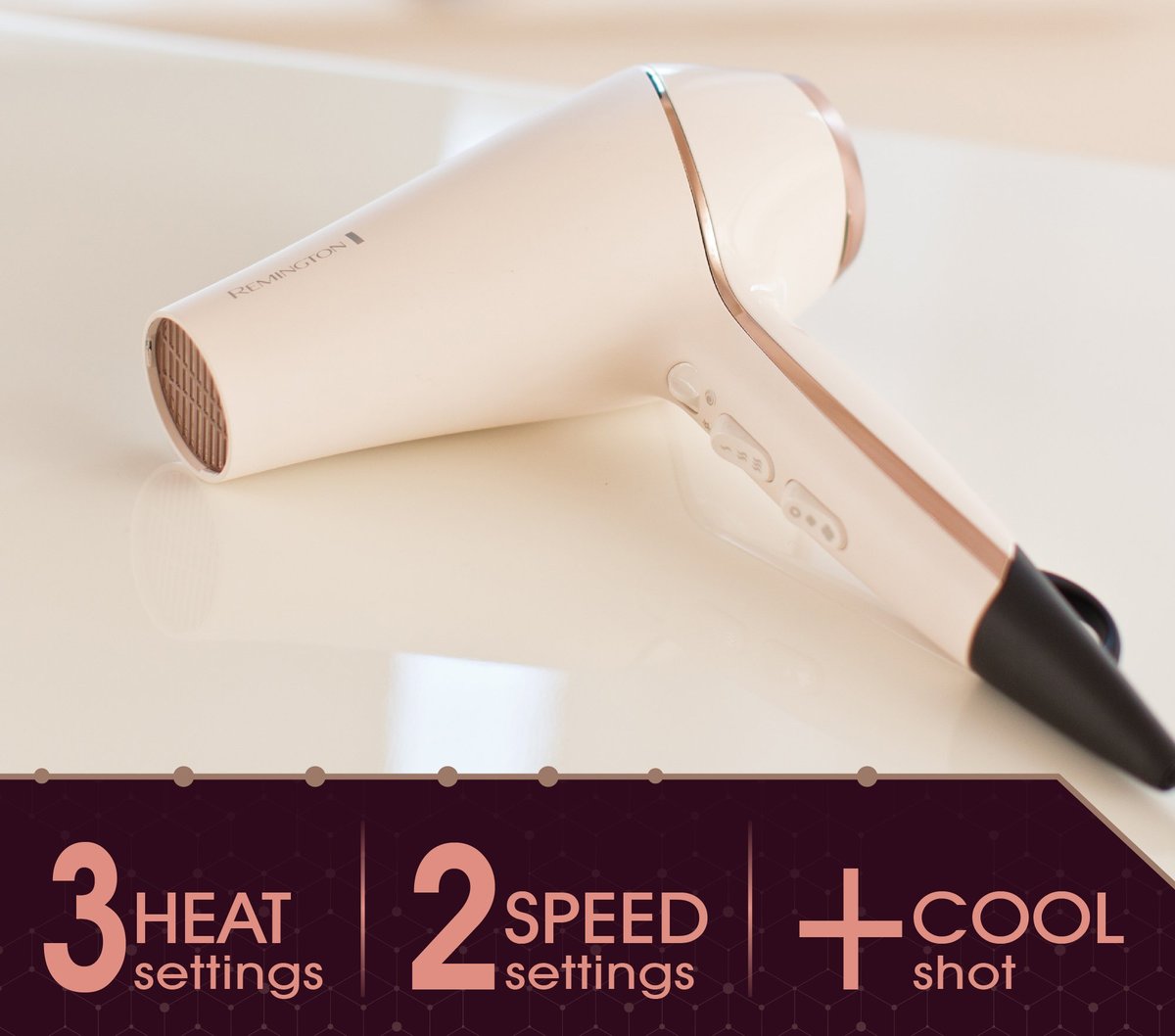 Remington Pro Ionic Hair Dryer 1875W with Diffuser, 2 Concentrators, 3 Sectioning Clips, 3 Heat and 2 Speed Settings, Cool Shot Button Avelisse