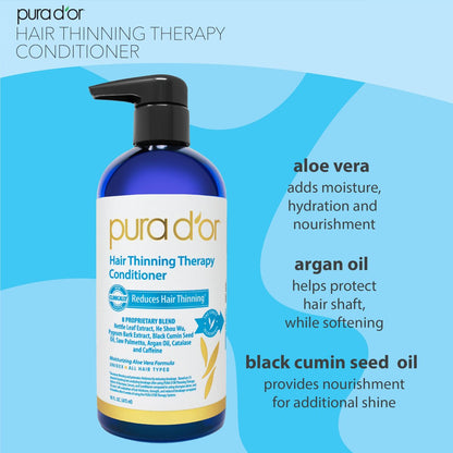 PURA D'OR Hair Thinning Therapy Biotin Conditioner – 16 oz, Clinically Tested, Low Lather Deep Moisturizing for Women & Men, Color Safe Avelisse