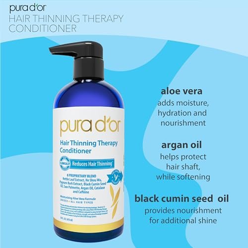 PURA D'OR Hair Thinning Therapy Biotin Conditioner – 16 oz, Clinically Tested, Low Lather Deep Moisturizing for Women & Men, Color Safe Avelisse
