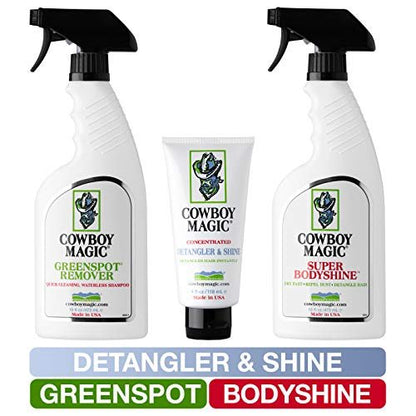 Cowboy Magic Greenspot + Super Body Shine 16 oz Each with Detangler & Shine 4 oz