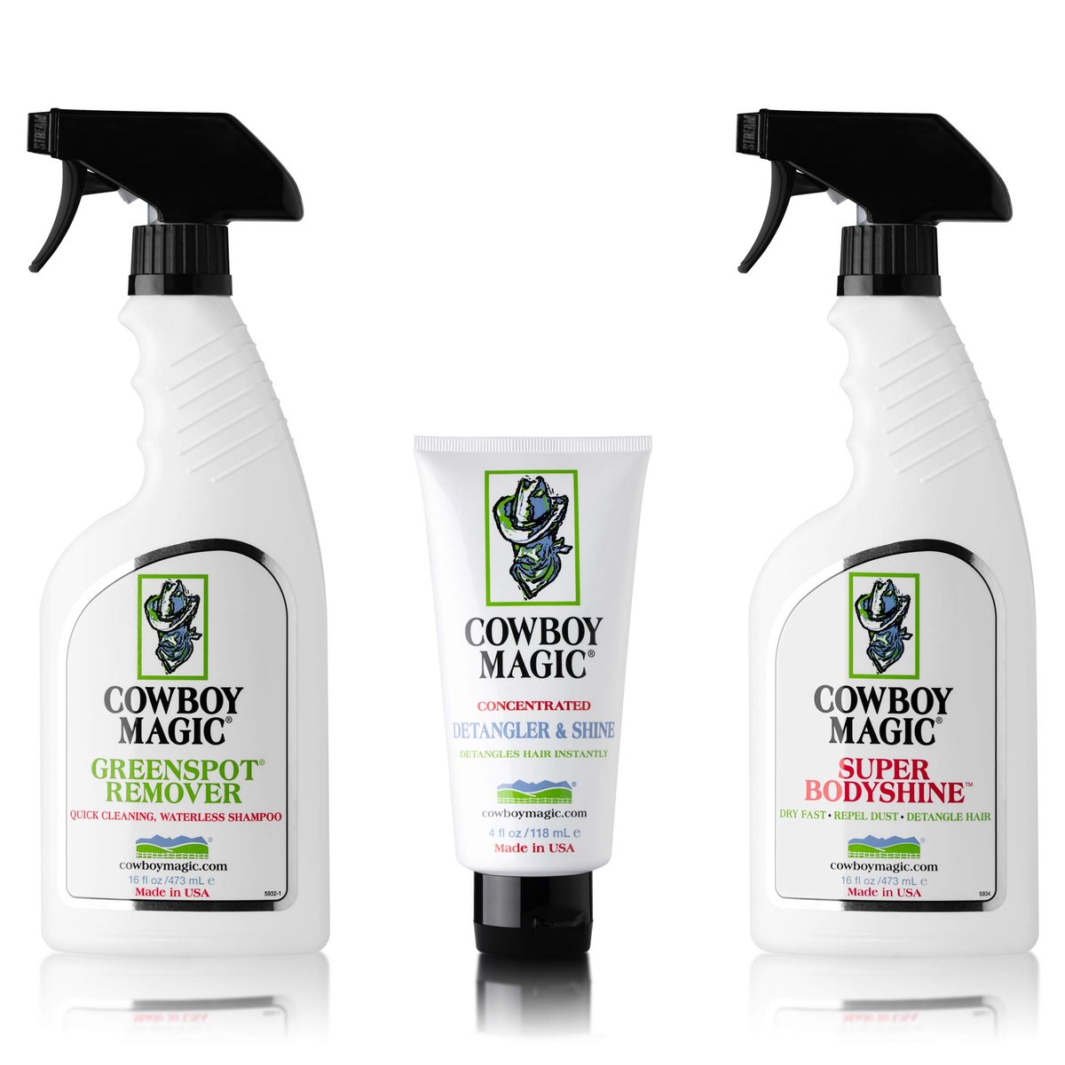 Cowboy Magic Greenspot + Super Body Shine 16 oz Each with Detangler & Shine 4 oz - görsel 1