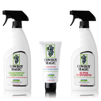 Cowboy Magic Greenspot + Super Body Shine 16 oz Each with Detangler & Shine 4 oz