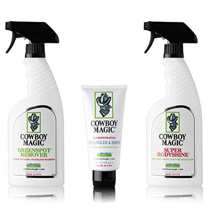 Cowboy Magic Greenspot + Super Body Shine 16 oz Each with Detangler & Shine 4 oz