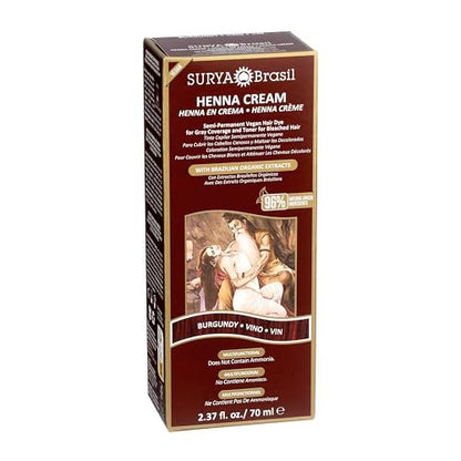 Surya Brasil Henna Cream Burgundy - 96% Natural, Vegan & Cruelty-Free Semi-Permanent Hair Color, Deep Hydration & Shine, 2.37 oz Avelisse