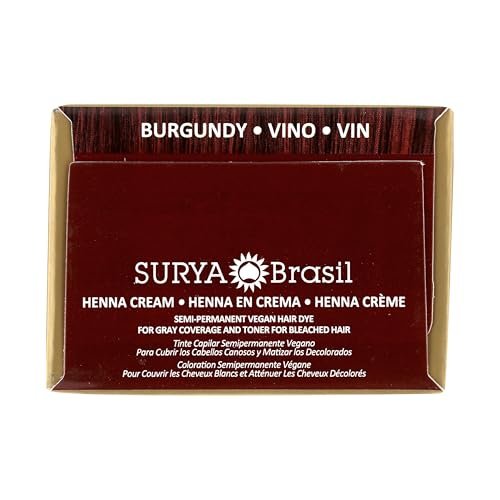 Surya Brasil Henna Cream Burgundy - 96% Natural, Vegan & Cruelty-Free Semi-Permanent Hair Color, Deep Hydration & Shine, 2.37 oz Avelisse