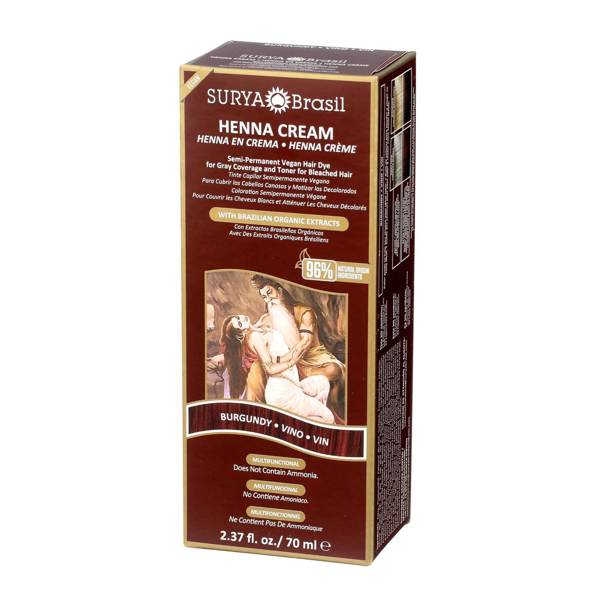 Surya Brasil Henna Cream Burgundy - 96% Natural, Vegan & Cruelty-Free Semi-Permanent Hair Color, Deep Hydration & Shine, 2.37 oz Avelisse