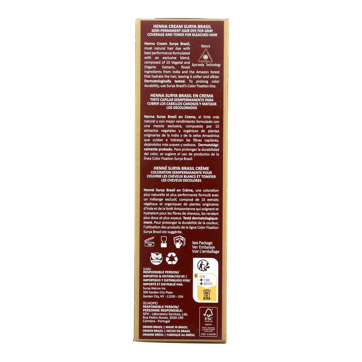 Surya Brasil Henna Cream Burgundy - 96% Natural, Vegan & Cruelty-Free Semi-Permanent Hair Color, Deep Hydration & Shine, 2.37 oz Avelisse