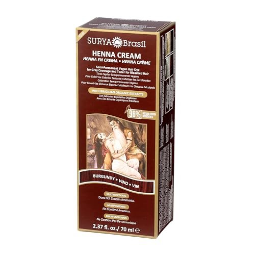 Surya Brasil Henna Cream Burgundy - 96% Natural, Vegan & Cruelty-Free Semi-Permanent Hair Color, Deep Hydration & Shine, 2.37 oz Avelisse