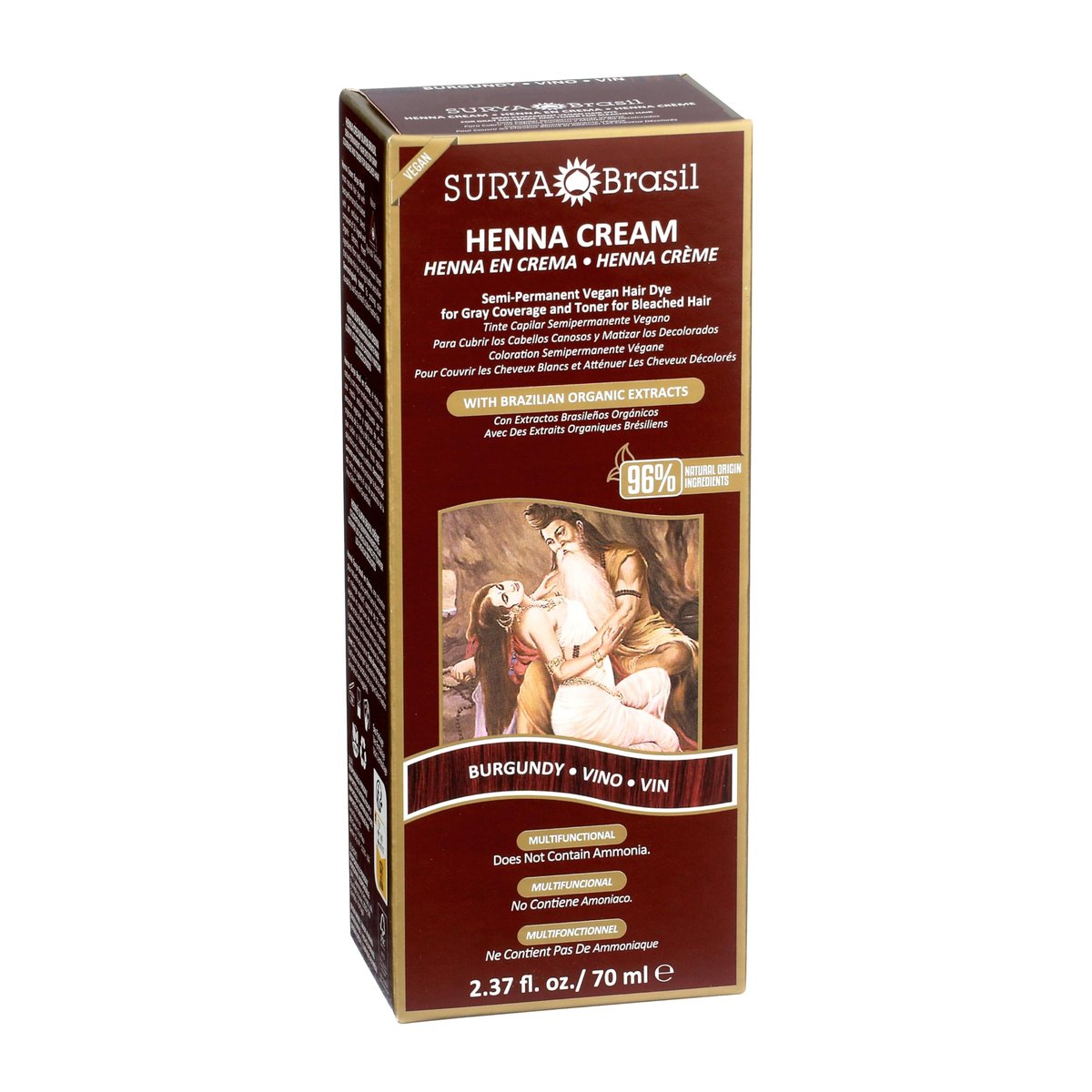 Surya Brasil Henna Cream Burgundy - 96% Natural, Vegan & Cruelty-Free Semi-Permanent Hair Color, Deep Hydration & Shine, 2.37 oz Avelisse