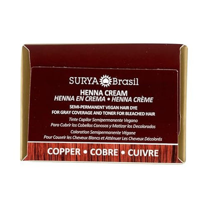 Surya Brasil Henna Cream Hair Color Treatment - Copper (2.37 oz / 70 ml) - Natural & Organic Hair Dye Avelisse