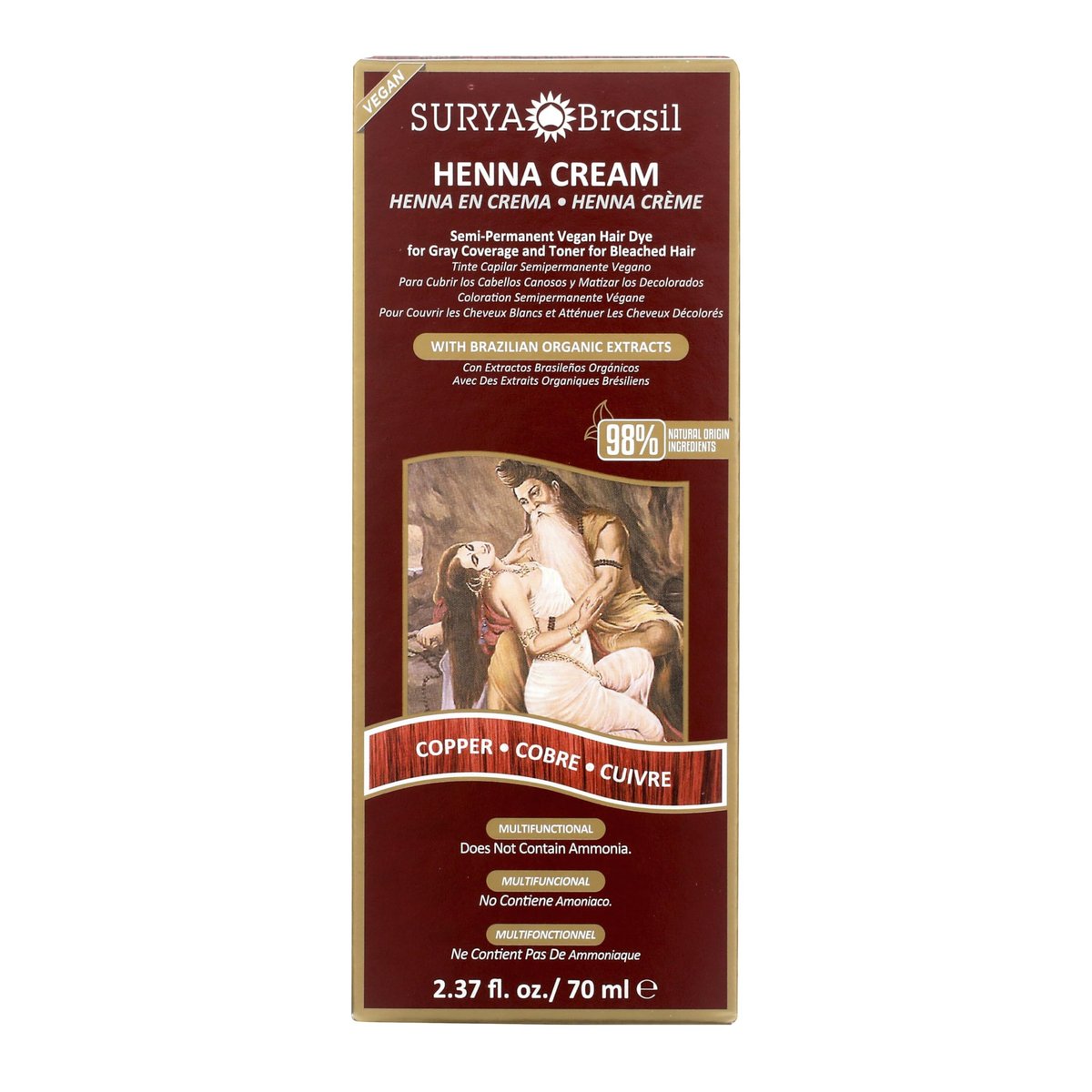 Surya Brasil Henna Cream Hair Color Treatment - Copper (2.37 oz / 70 ml) - Natural & Organic Hair Dye Avelisse