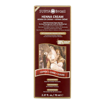 Surya Brasil Henna Cream Hair Color Treatment - Copper (2.37 oz / 70 ml) - Natural & Organic Hair Dye Avelisse