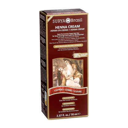 Surya Brasil Henna Cream Hair Color Treatment - Copper (2.37 oz / 70 ml) - Natural & Organic Hair Dye Avelisse