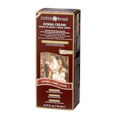 Surya Brasil Henna Cream Hair Color Treatment - Copper (2.37 oz / 70 ml) - Natural & Organic Hair Dye Avelisse