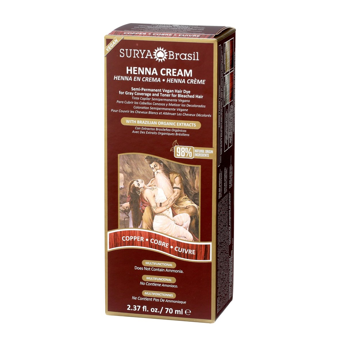 Surya Brasil Henna Cream Hair Color Treatment - Copper (2.37 oz / 70 ml) - Natural & Organic Hair Dye Avelisse