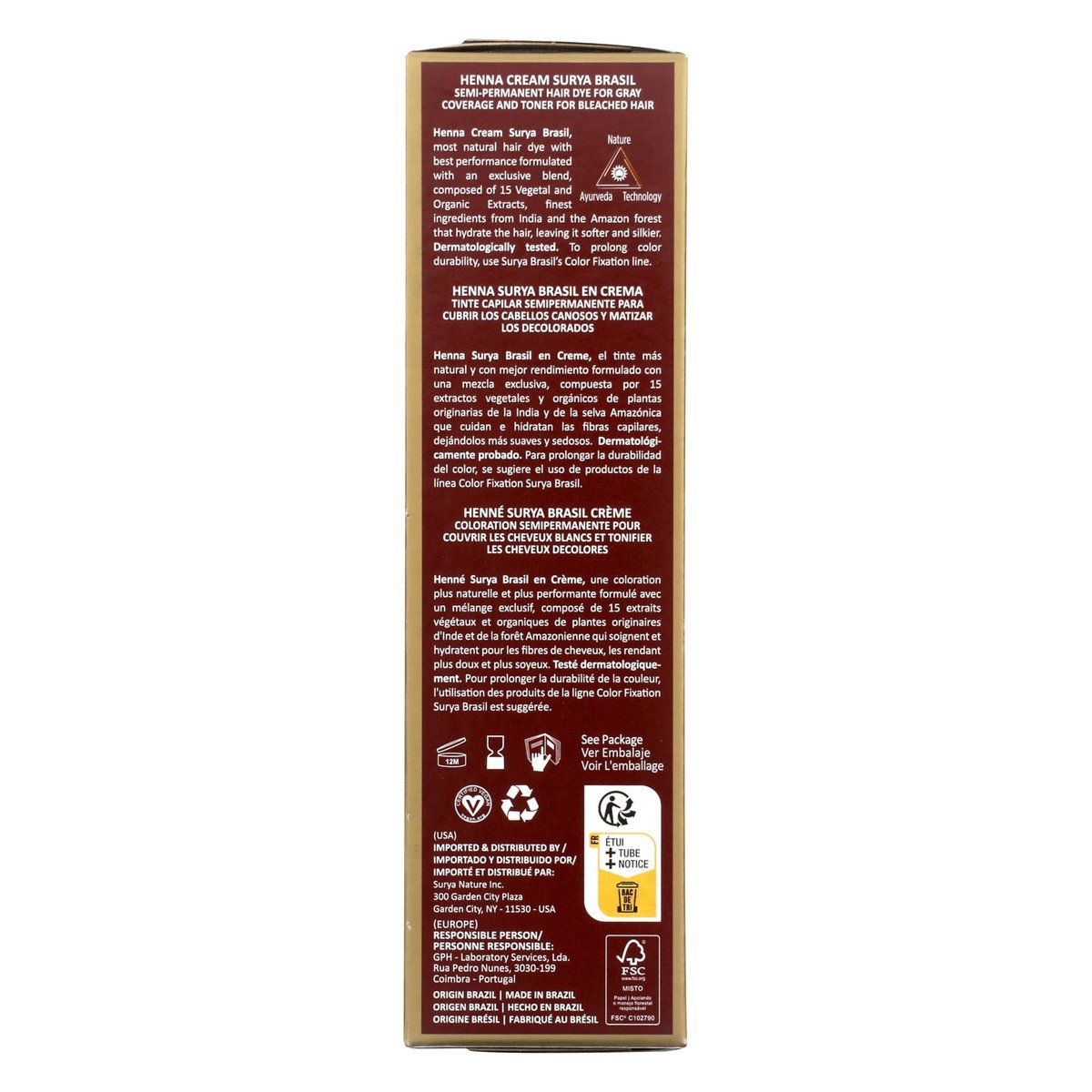 Surya Brasil Henna Cream Hair Color Treatment - Copper (2.37 oz / 70 ml) - Natural & Organic Hair Dye Avelisse