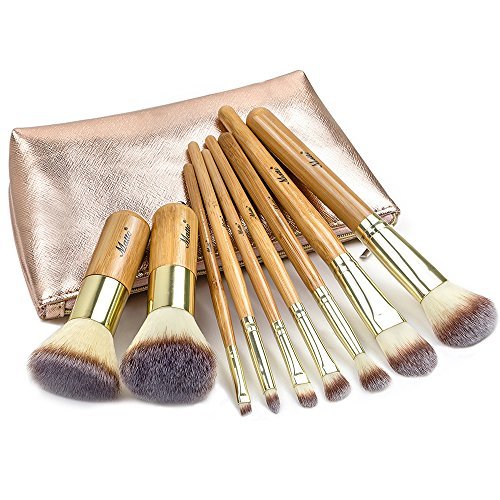 Matto 9-Piece Makeup Brush Set with Travel Bag – Bamboo & Aluminum Foundation Brush Kit Avelisse