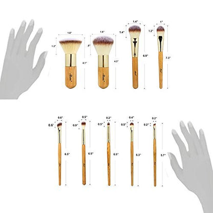 Matto 9-Piece Makeup Brush Set with Travel Bag – Bamboo & Aluminum Foundation Brush Kit Avelisse