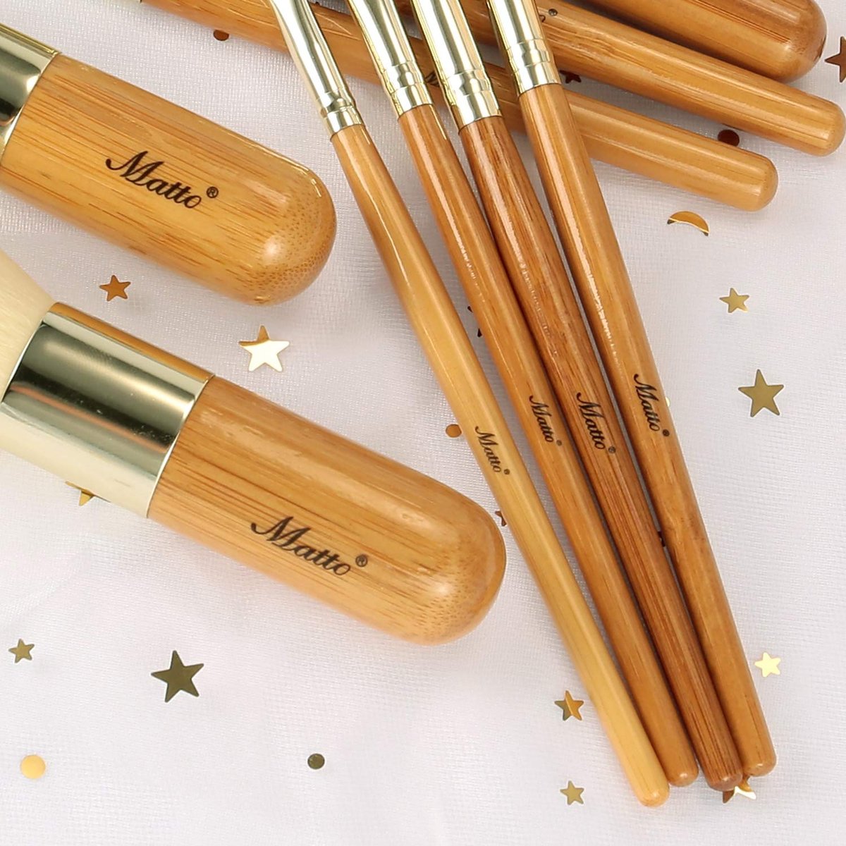 Matto 9-Piece Makeup Brush Set with Travel Bag – Bamboo & Aluminum Foundation Brush Kit Avelisse