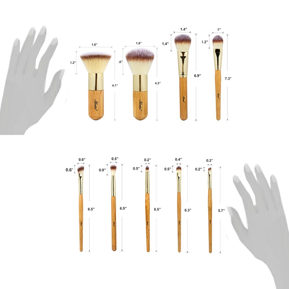 Matto 9-Piece Makeup Brush Set with Travel Bag – Bamboo & Aluminum Foundation Brush Kit Avelisse