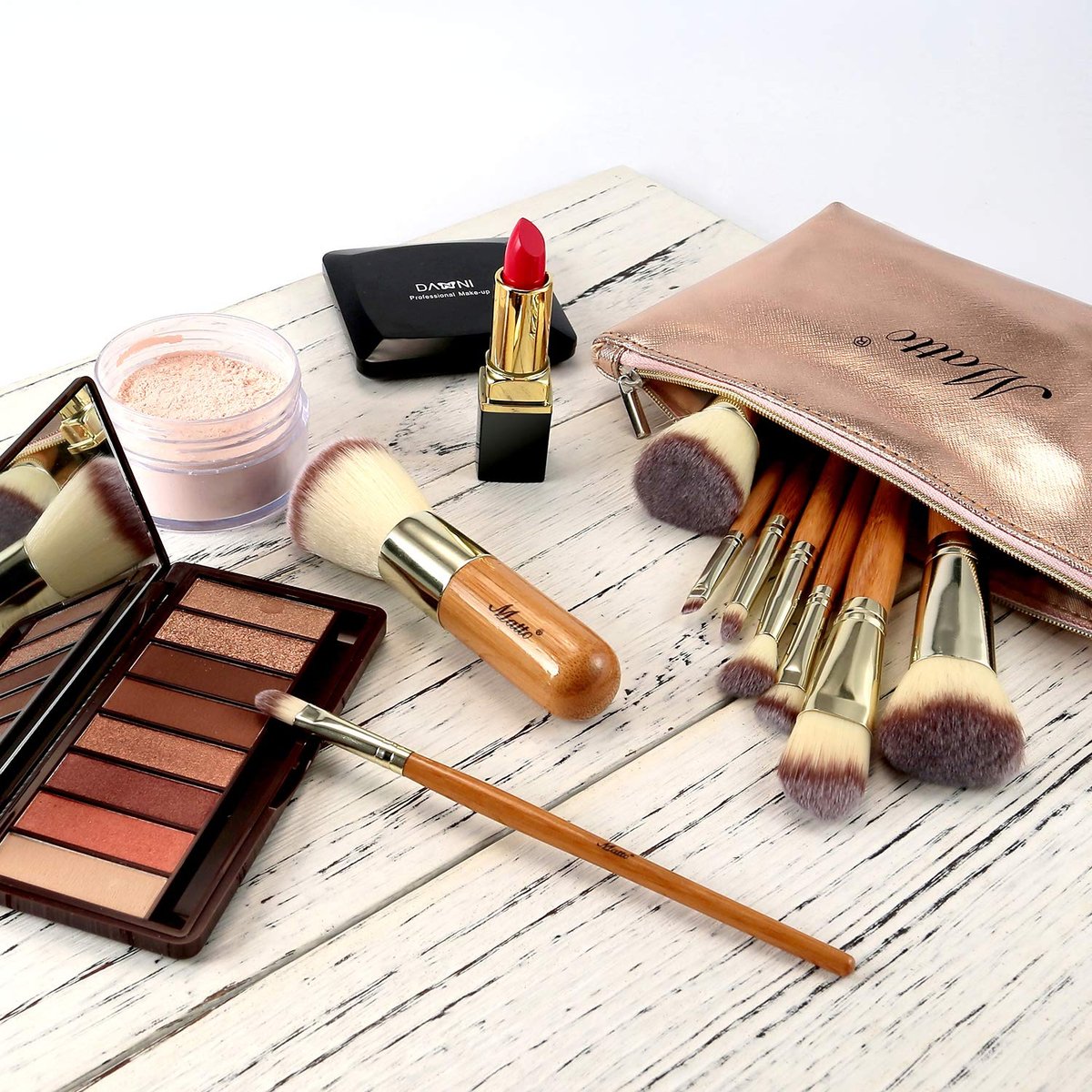 Matto 9-Piece Makeup Brush Set with Travel Bag – Bamboo & Aluminum Foundation Brush Kit Avelisse