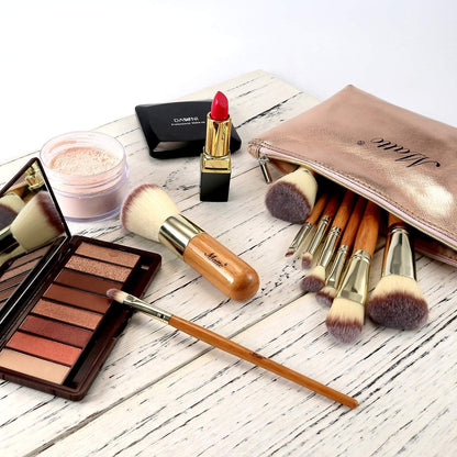 Matto 9-Piece Makeup Brush Set with Travel Bag – Bamboo & Aluminum Foundation Brush Kit Avelisse