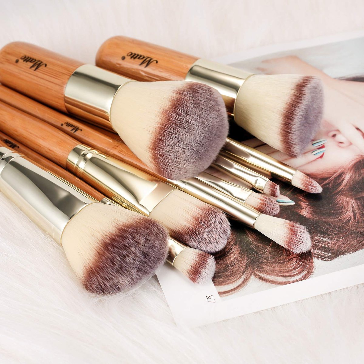 Matto 9-Piece Makeup Brush Set with Travel Bag – Bamboo & Aluminum Foundation Brush Kit Avelisse