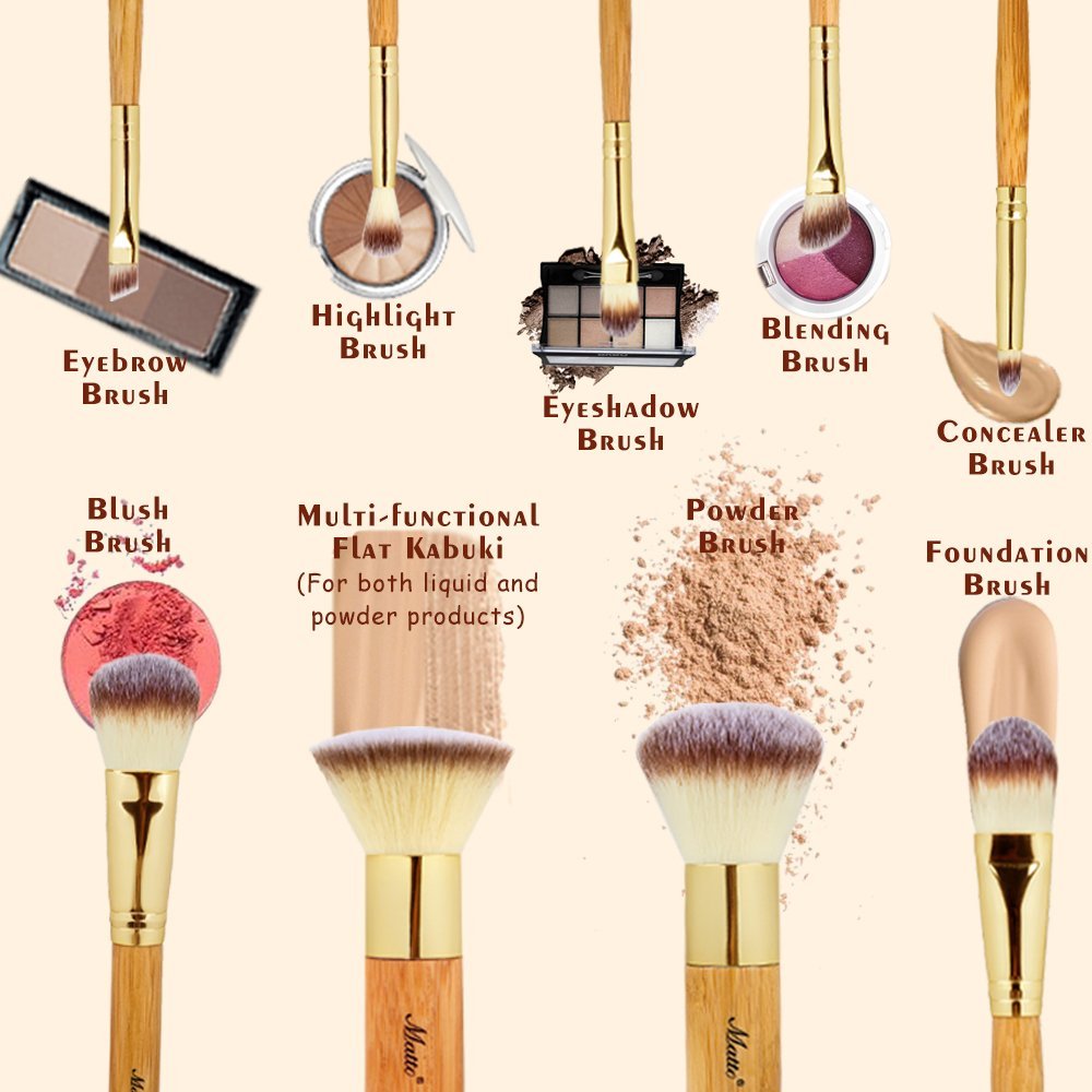 Matto 9-Piece Makeup Brush Set with Travel Bag – Bamboo & Aluminum Foundation Brush Kit Avelisse