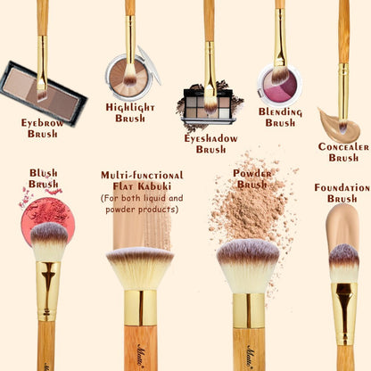 Matto 9-Piece Makeup Brush Set with Travel Bag – Bamboo & Aluminum Foundation Brush Kit Avelisse