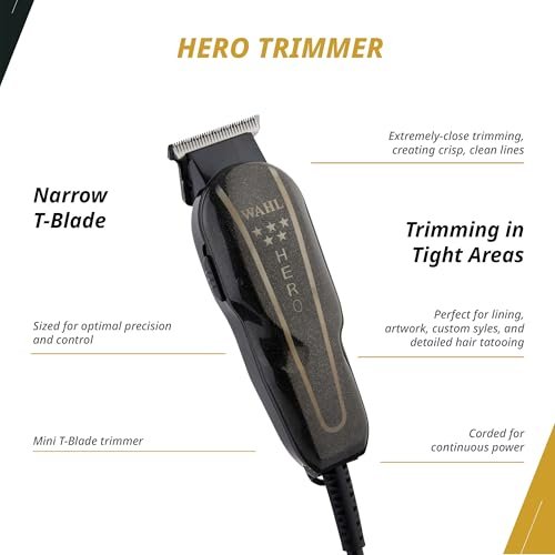 Wahl Professional 5-Star Barber Combo: Corded Legend Clipper & Hero T-Blade Trimmer Set, Black/Gold Avelisse
