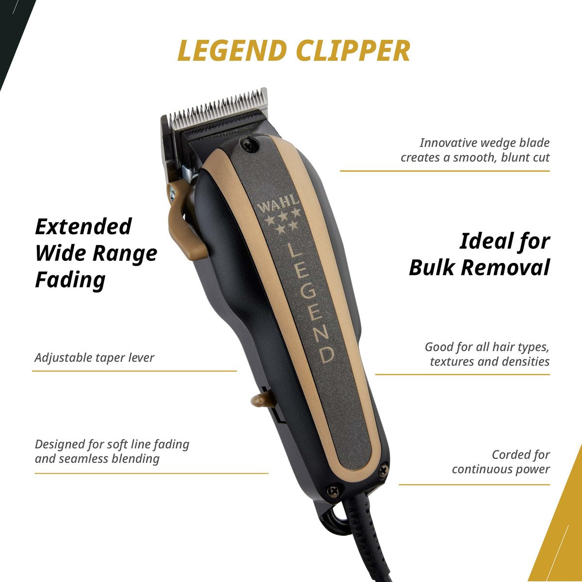 Wahl Professional 5-Star Barber Combo: Corded Legend Clipper & Hero T-Blade Trimmer Set, Black/Gold Avelisse
