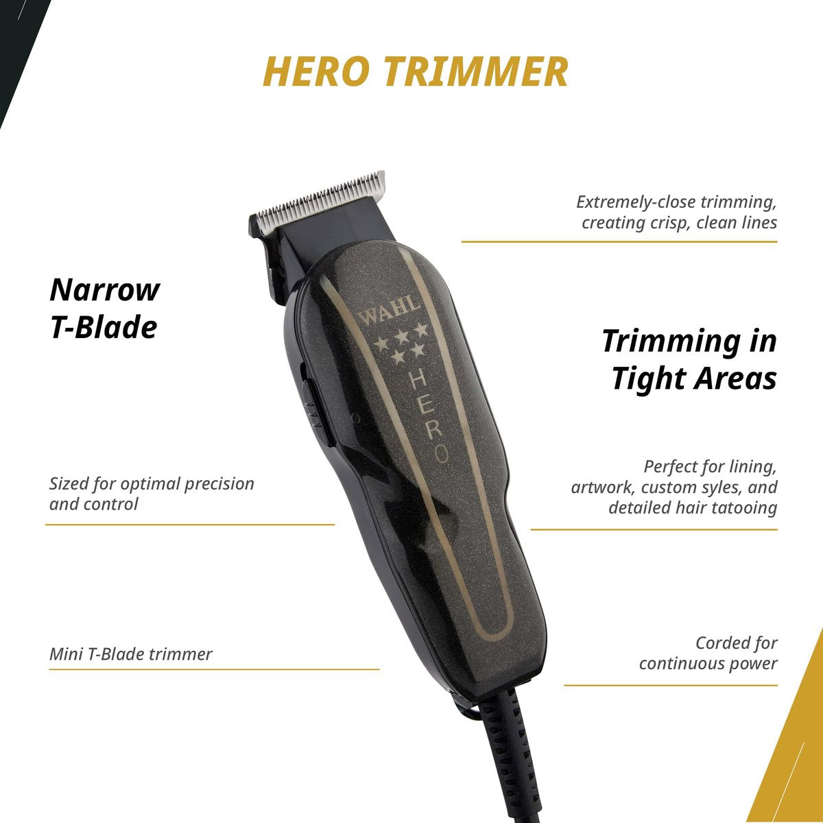 Wahl Professional 5-Star Barber Combo: Corded Legend Clipper & Hero T-Blade Trimmer Set, Black/Gold Avelisse