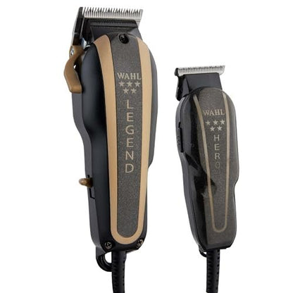 Wahl Professional 5-Star Barber Combo: Corded Legend Clipper & Hero T-Blade Trimmer Set, Black/Gold Avelisse