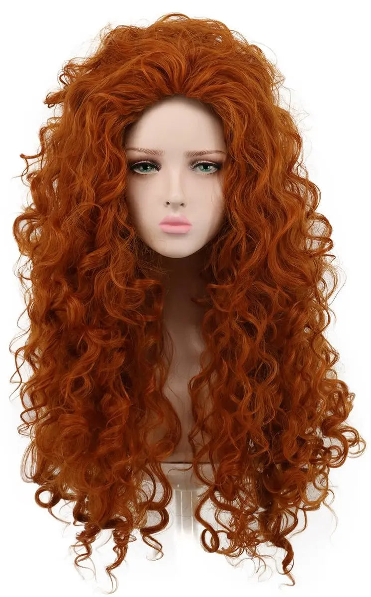 yuehong Women's Long Curly Orange Wig – Heat Resistant Synthetic Fluffy Cosplay Wig for Anime Party Avelisse