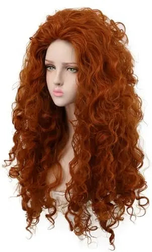 yuehong Women's Long Curly Orange Wig – Heat Resistant Synthetic Fluffy Cosplay Wig for Anime Party Avelisse