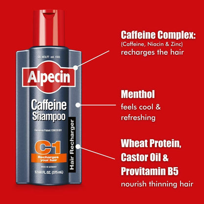 Alpecin C1 Caffeine Shampoo 8.45 Oz (Pack of 3) – Hair Performance Enhancer, Promotes Natural Hair Growth and Thickness, Energizes Scalp Avelisse