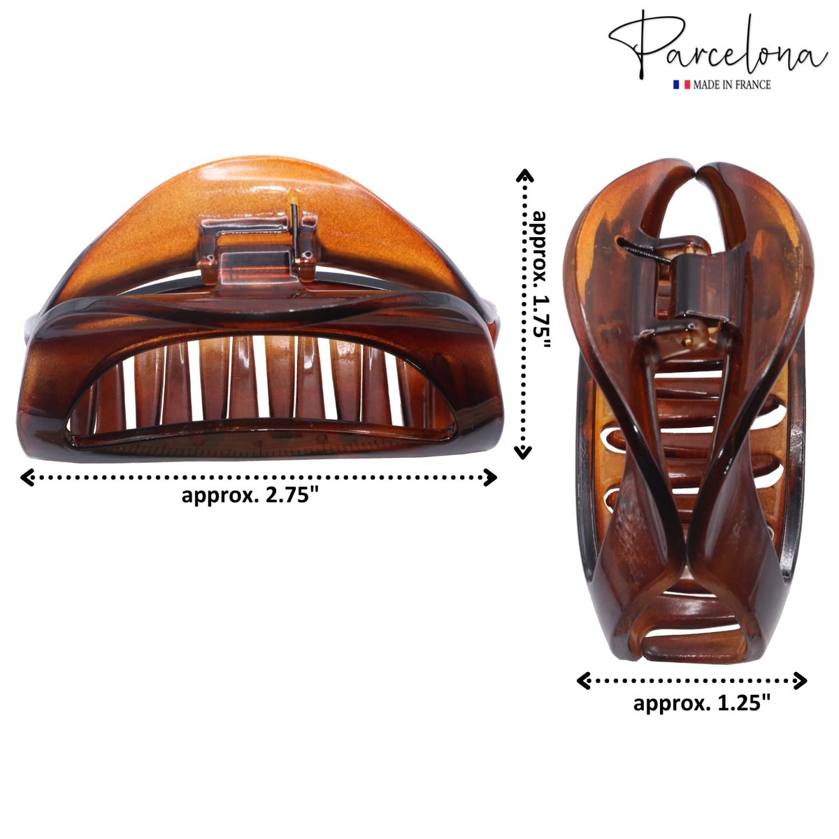 Parcelona French Vrille Small Tortoise Shell 2 3/4" Celluloid No Slip Grip Sturdy Claw Clips Jaw Hair Clips Claw Clamp Clutcher for Women and Girls, Made in France - görsel 11