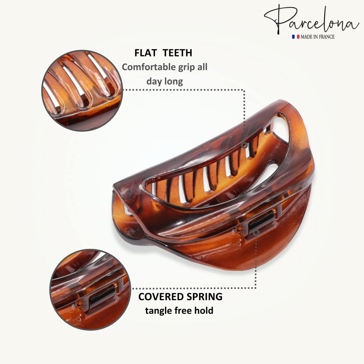 Parcelona French Vrille Small Tortoise Shell 2 3/4" Celluloid No Slip Grip Sturdy Claw Clips Jaw Hair Clips Claw Clamp Clutcher for Women and Girls, Made in France - görsel 5
