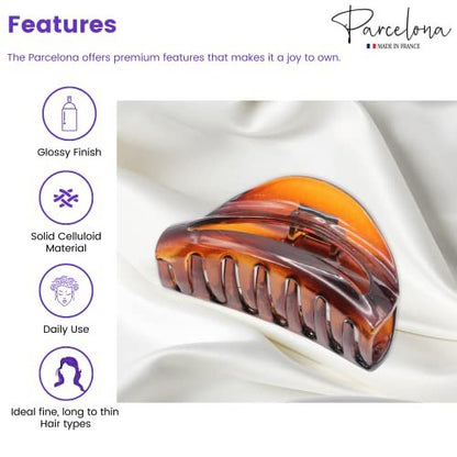 Parcelona French Vrille Small Tortoise Shell 2 3/4" Celluloid No Slip Grip Sturdy Claw Clips Jaw Hair Clips Claw Clamp Clutcher for Women and Girls, Made in France
