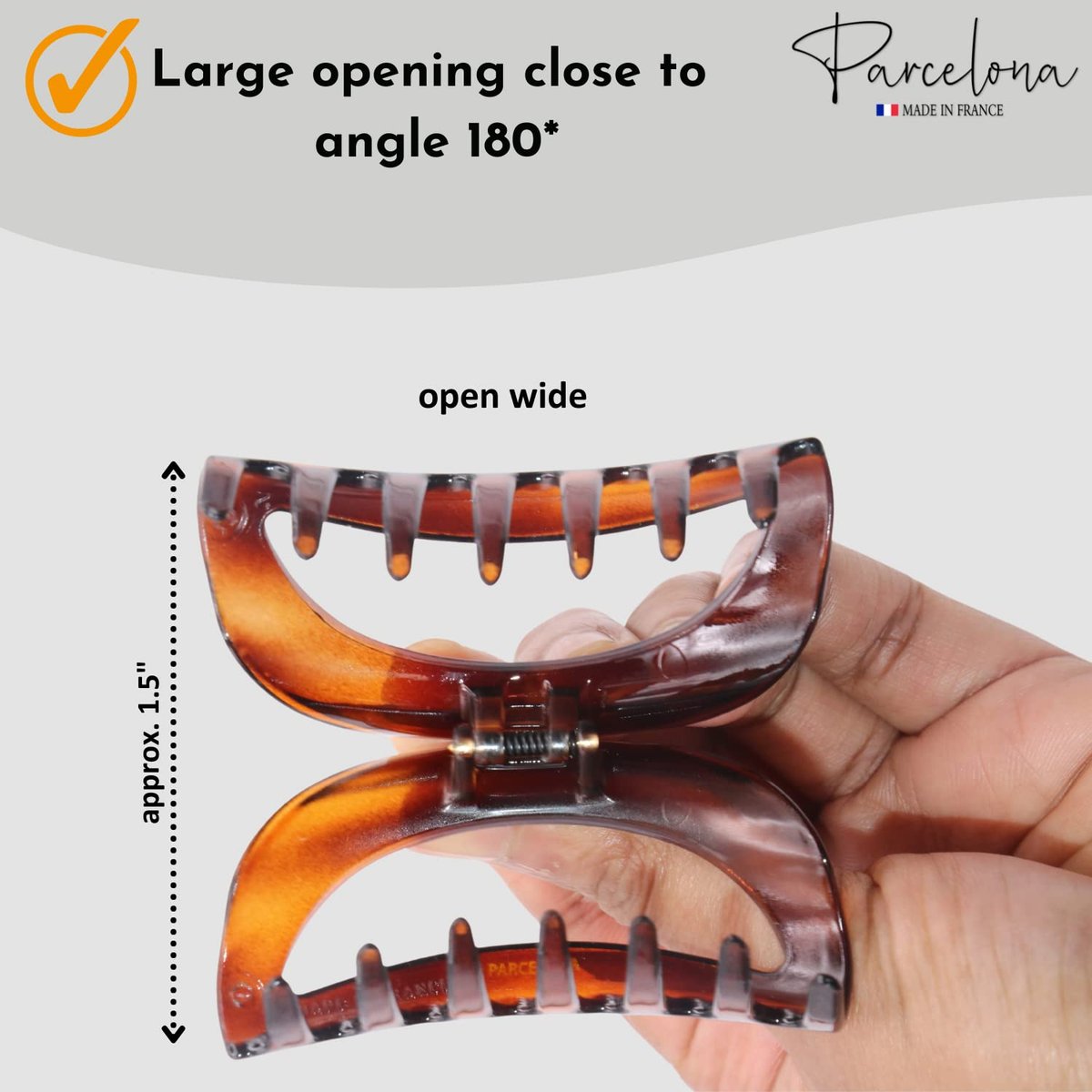 Parcelona French Vrille Small Tortoise Shell 2 3/4" Celluloid No Slip Grip Sturdy Claw Clips Jaw Hair Clips Claw Clamp Clutcher for Women and Girls, Made in France - görsel 9