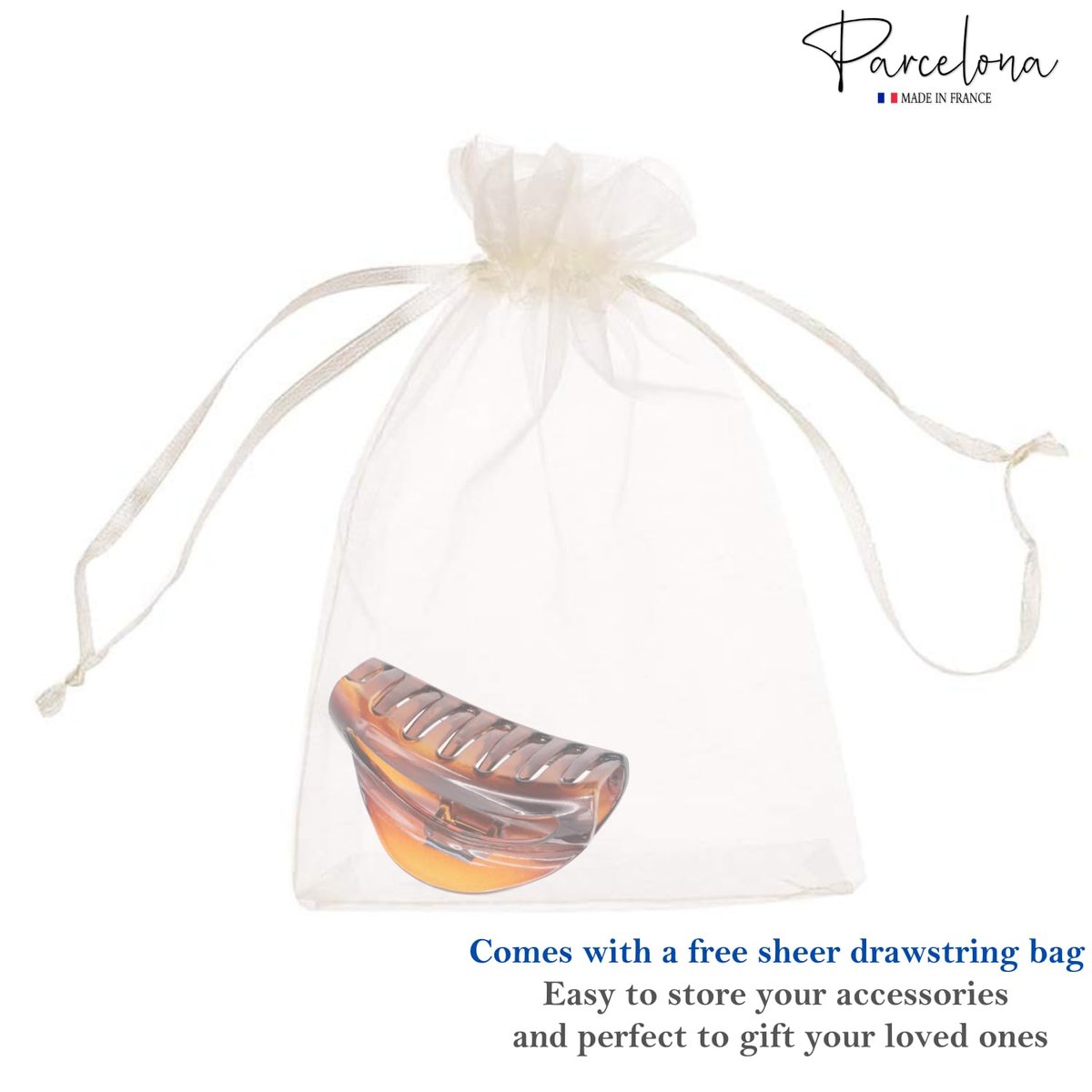 Parcelona French Vrille Small Tortoise Shell 2 3/4" Celluloid No Slip Grip Sturdy Claw Clips Jaw Hair Clips Claw Clamp Clutcher for Women and Girls, Made in France - görsel 15