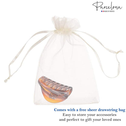 Parcelona French Vrille Small Tortoise Shell 2 3/4" Celluloid No Slip Grip Sturdy Claw Clips Jaw Hair Clips Claw Clamp Clutcher for Women and Girls, Made in France