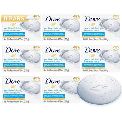 Dove Gentle Exfoliating Beauty Bar 8-Pack – 3-in-1 Moisturizing Face, Body & Hand Soap, 4.75 oz Each Avelisse