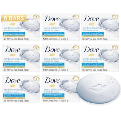 Dove Gentle Exfoliating Beauty Bar 8-Pack – 3-in-1 Moisturizing Face, Body & Hand Soap, 4.75 oz Each Avelisse